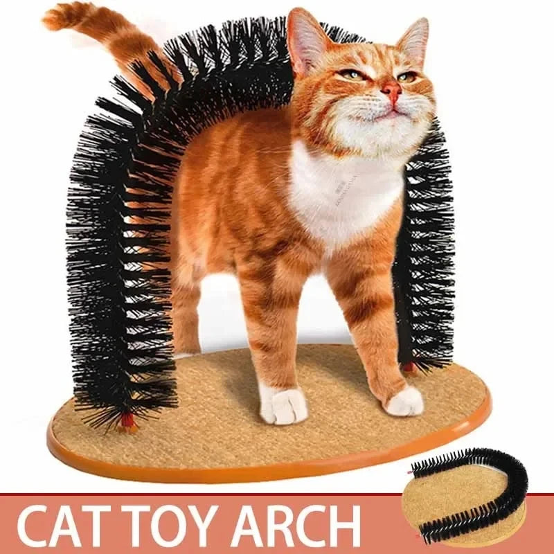 Cat Toy Arch Self Groome Pamper Feline with a Massage Grooming Rubbing Brush with Scratching Pad Toy for Cats Interactive Toys